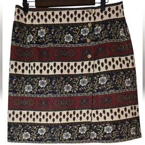 Breeches Linen Blend Vintage Multicolor Floral Wrap Skirt Size-14